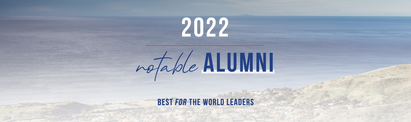 Notable Alumni banner with aerial campus image