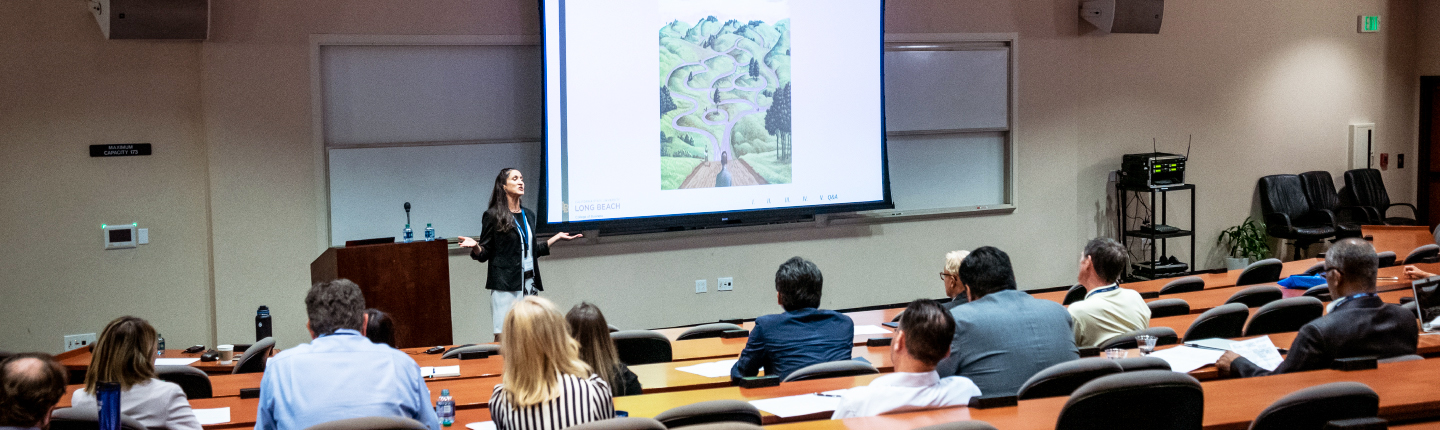 Professor giving lecture at Pepperdine classroom