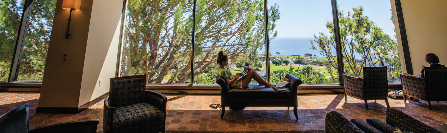 Student studying online in Malibu library