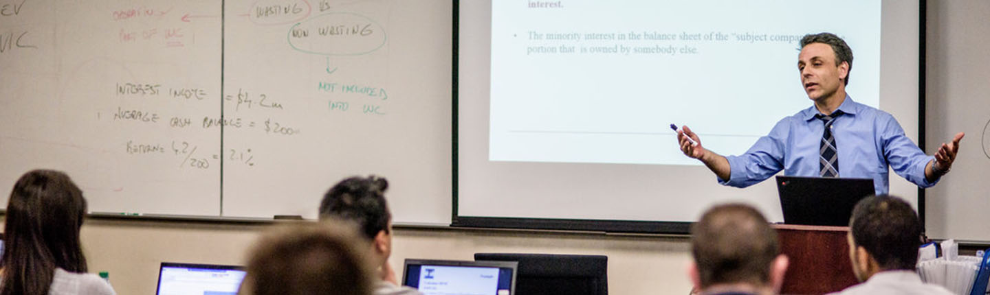 Professor teaching business management course